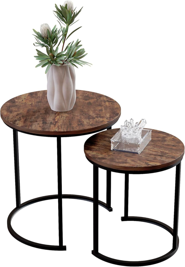Brooklyn Nesting Round Tables Set – Modern Dark Wood Side Tables with Metal Frame for Living Room