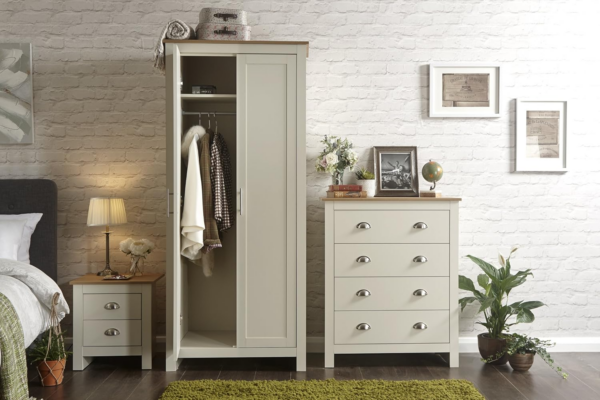 3 piece bedroom set - Wardrobe Chest of Drawers Bedside - Cream - Image 6