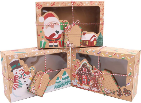 12 Pack Christmas Cookie Boxes with Clear Window Paper Boxes for Christmas Gifts