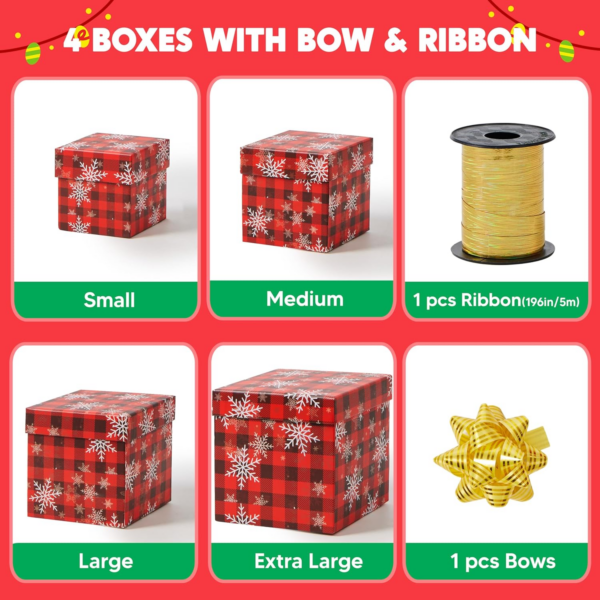 4 Pcs Christmas Gift Boxes Set with Lids - Image 8
