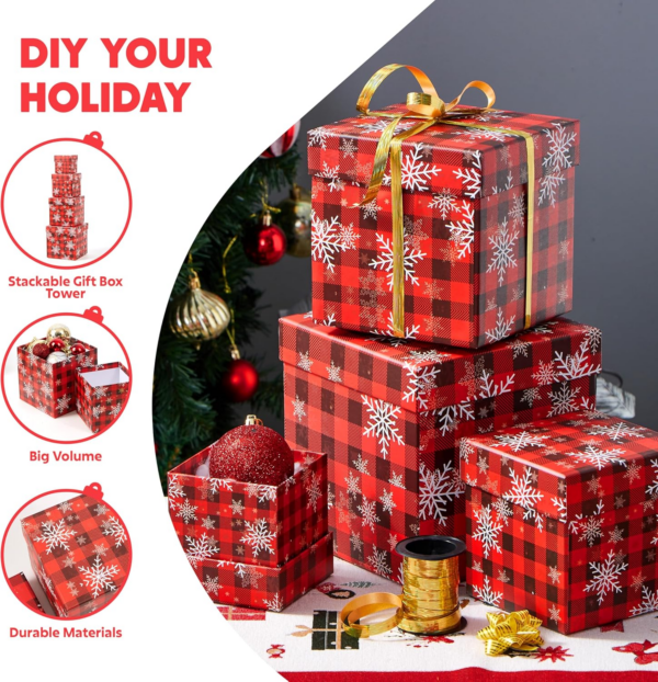 4 Pcs Christmas Gift Boxes Set with Lids - Image 7