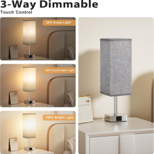 Touch Control Bedside Lamps Set of 2, Touch Lamps with USB-C+A Charging Ports