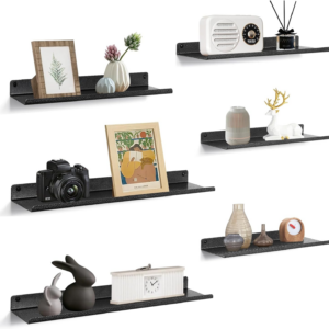 Floating Shelves, Rustic Iron Wall Shelves Set of 6