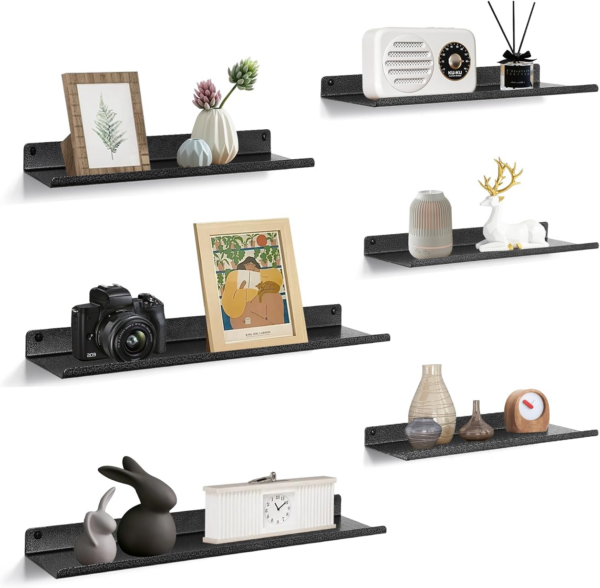 Floating Shelves, Rustic Iron Wall Shelves Set of 6