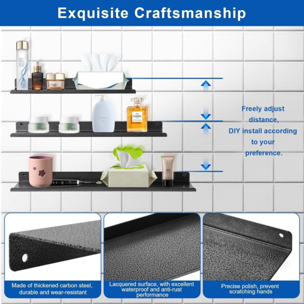 Floating Shelves, Rustic Iron Wall Shelves Set of 6 - Image 5
