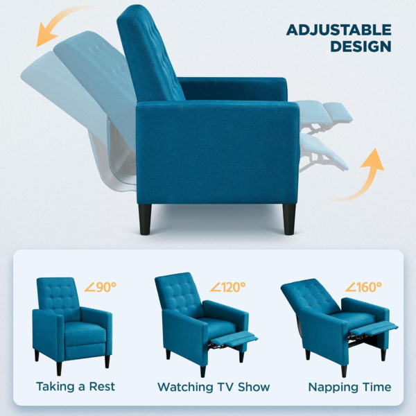 Blue Fabric Recliner Armchair Adjustable Reclining Chair - Image 7