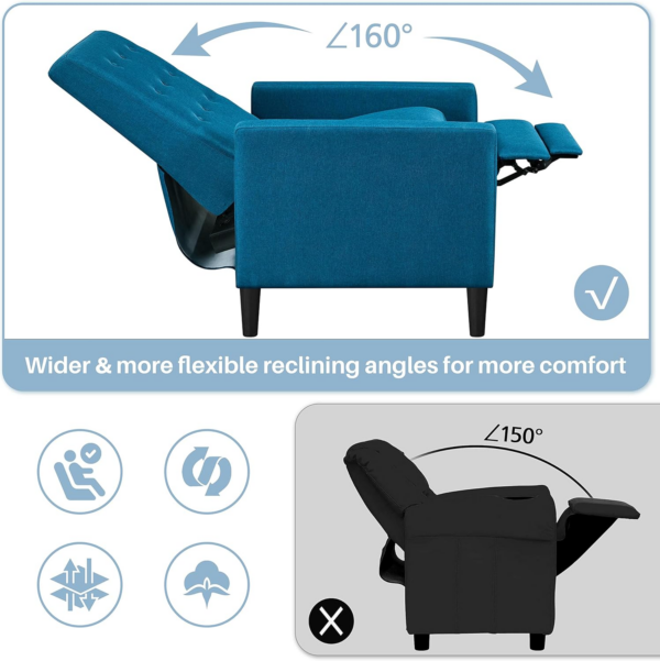 Blue Fabric Recliner Armchair Adjustable Reclining Chair - Image 6