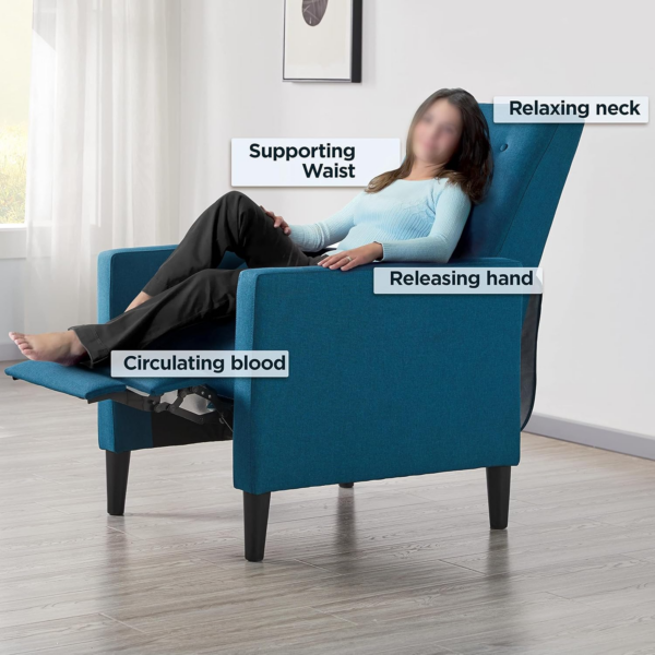 Blue Fabric Recliner Armchair Adjustable Reclining Chair - Image 4