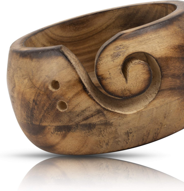 Handcrafted Wooden Yarn Knitting Crochet Bowl - Image 4