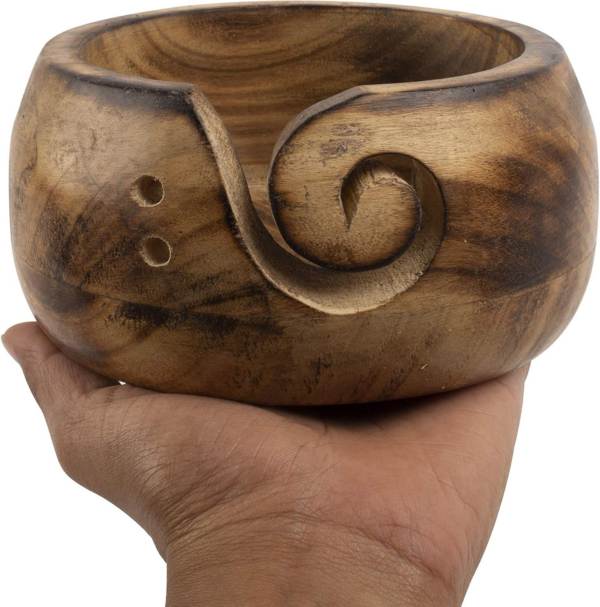 Handcrafted Wooden Yarn Knitting Crochet Bowl - Image 2
