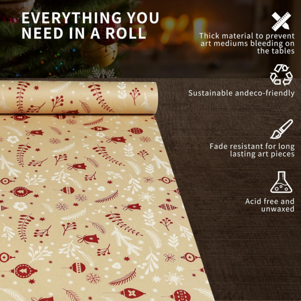 Christmas Wrapping Paper Roll, Recyclable Kraft Paper - Image 6