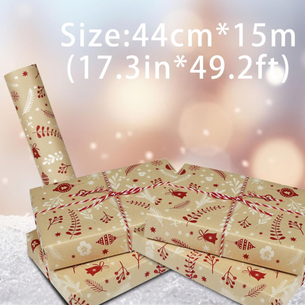 Christmas Wrapping Paper Roll, Recyclable Kraft Paper - Image 4