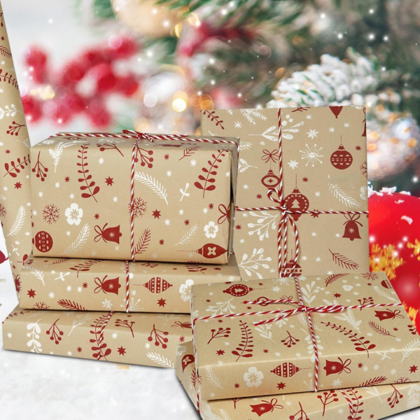 Christmas Wrapping Paper Roll, Recyclable Kraft Paper - Image 2