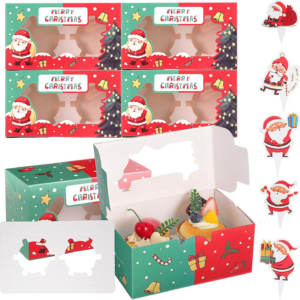 50PCS Christmas Cupcake Boxes 2 Hole Muffin Boxes with Inserts