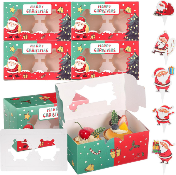 50PCS Christmas Cupcake Boxes 2 Hole Muffin Boxes with Inserts