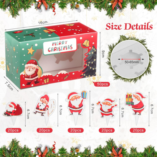 50PCS Christmas Cupcake Boxes 2 Hole Muffin Boxes with Inserts - Image 3