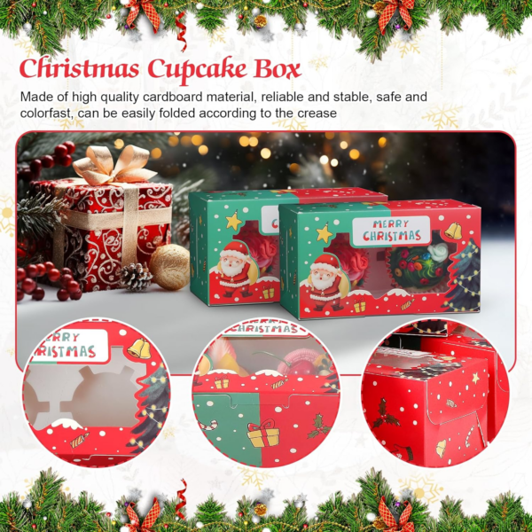 50PCS Christmas Cupcake Boxes 2 Hole Muffin Boxes with Inserts - Image 7