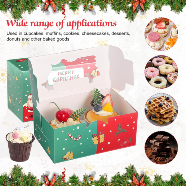 50PCS Christmas Cupcake Boxes 2 Hole Muffin Boxes with Inserts - Image 6