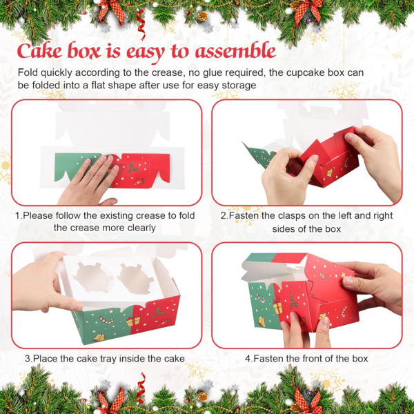 50PCS Christmas Cupcake Boxes 2 Hole Muffin Boxes with Inserts - Image 2