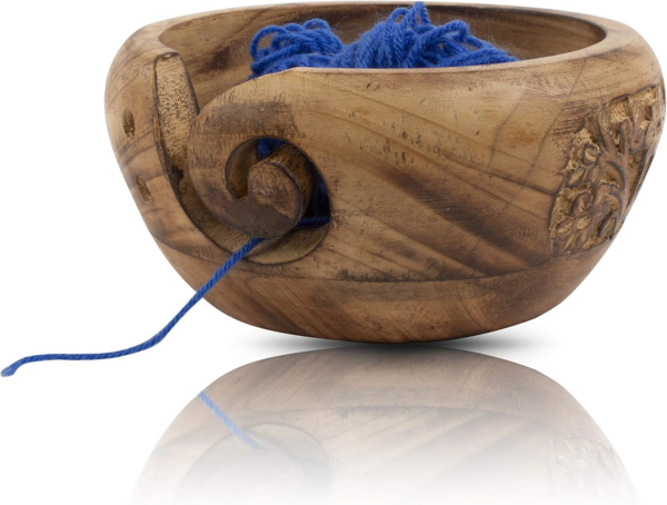 Handcrafted Wooden Yarn Knitting Crochet Bowl - Image 5
