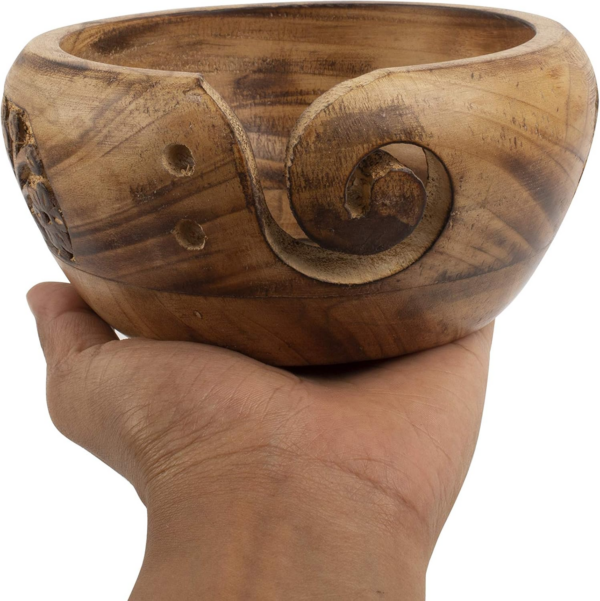 Handcrafted Wooden Yarn Knitting Crochet Bowl - Image 3