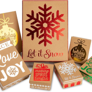 7PCS Christmas Rectangle Gift Boxes with Gold Stampings and Lids