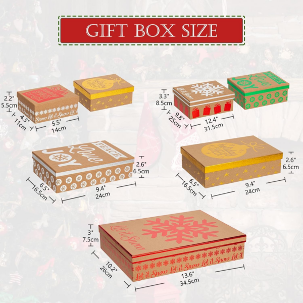 7PCS Christmas Rectangle Gift Boxes with Gold Stampings and Lids - Image 5