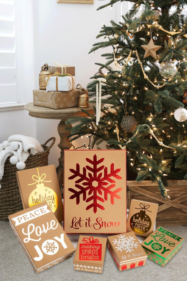 7PCS Christmas Rectangle Gift Boxes with Gold Stampings and Lids - Image 4