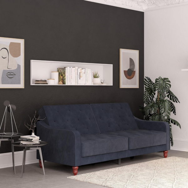 Vintage Tufted Sofabed Blue Velvet - Image 6