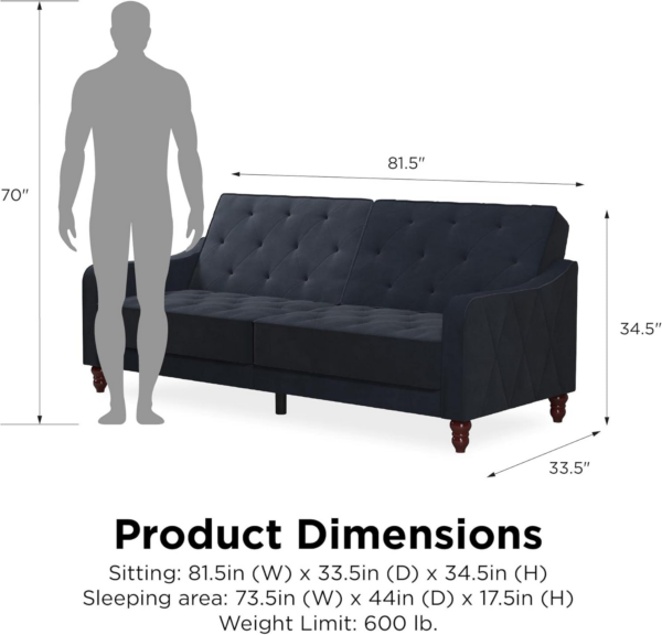 Vintage Tufted Sofabed Blue Velvet - Image 5