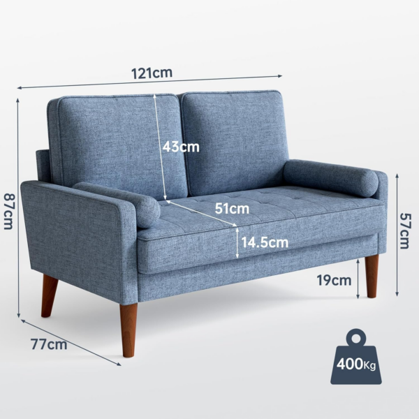 Small 2 Seater Sofa Blue - Image 5