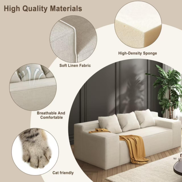 3 Seater Sofa, Sofa in A Box with 3 Couch Pillows - Image 6