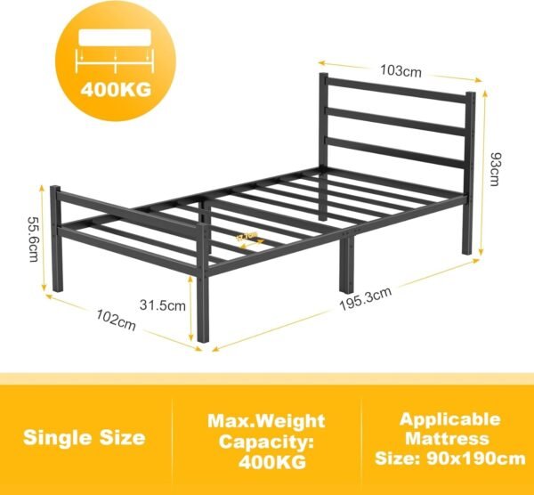 Single Bed Frames with Headboard 3ft Black Metal Small Single Bed Frame - Image 6