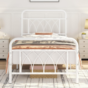 3ft Single Bed Frame Metal Platform Bed with Petal Accented Headboard