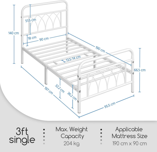 3ft Single Bed Frame Metal Platform Bed with Petal Accented Headboard - Image 8