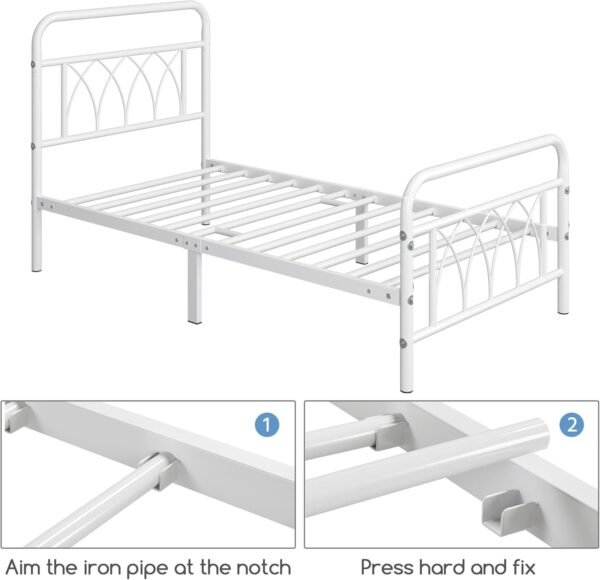 3ft Single Bed Frame Metal Platform Bed with Petal Accented Headboard - Image 4