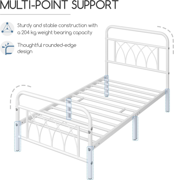 3ft Single Bed Frame Metal Platform Bed with Petal Accented Headboard - Image 3