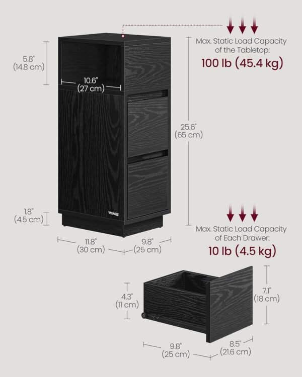 Slim Bedside Tables, Set of 2, Small Narrow Side End Tables with 2 Drawers - Image 6