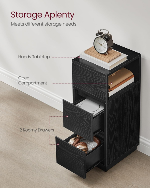 Slim Bedside Tables, Set of 2, Small Narrow Side End Tables with 2 Drawers - Image 4