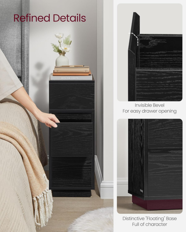 Slim Bedside Tables, Set of 2, Small Narrow Side End Tables with 2 Drawers - Image 3