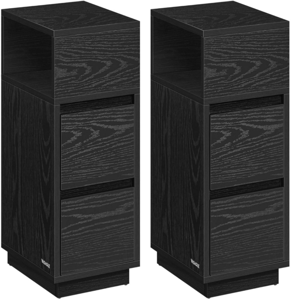 Slim Bedside Tables, Set of 2, Small Narrow Side End Tables with 2 Drawers