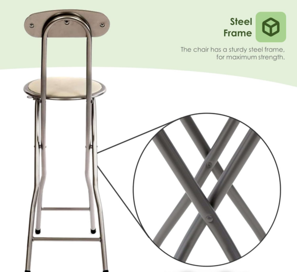 White Padded Folding High Chair Breakfast Kitchen Bar Stool Seat - Image 8