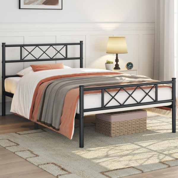 3ft Single Bed, Metal Bed Frame Mattress Foundation with Cross-design Headboard - Image 8
