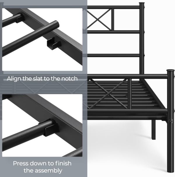 3ft Single Bed, Metal Bed Frame Mattress Foundation with Cross-design Headboard - Image 5