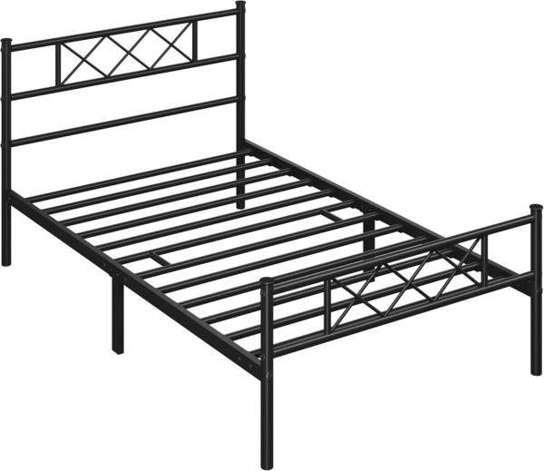 3ft Single Bed, Metal Bed Frame Mattress Foundation with Cross-design Headboard - Image 3