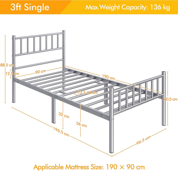 3ft Single Bed Frame Solid Metal Bed Frame - Image 7