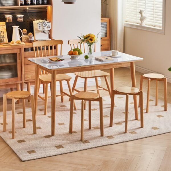 4pcs Solid Wood Round Stool - Image 2