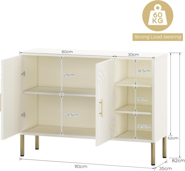 Versatile Sideboard with Curved Texture, Wooden Buffet Storage Cabinet with 2 Doors and 3 Tier Shelves - Image 8