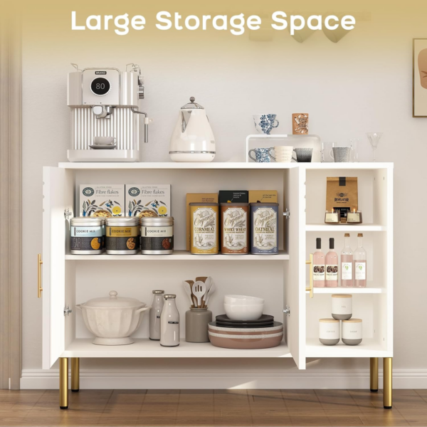Versatile Sideboard with Curved Texture, Wooden Buffet Storage Cabinet with 2 Doors and 3 Tier Shelves - Image 5