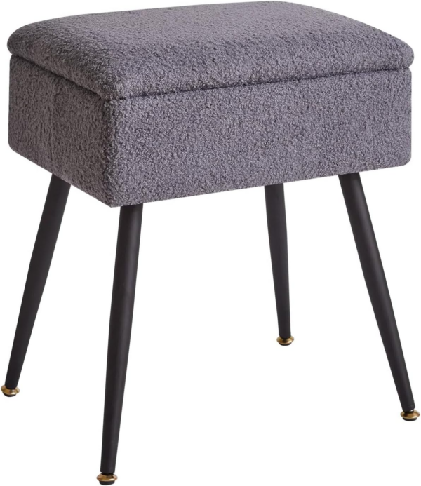 Stool Chair for Dressing Table, Faux Teddy Fur Vanity Stool with Storage - Image 2